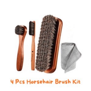 4 Pcs Horsehair Shine Shoes Brush Kit Polish Dauber Applicators Cleaning Leather Shoes Boots Care Brushes Suede Cleaner Brush with Microfiber Shoe Cloth(4 Pcs Style A)