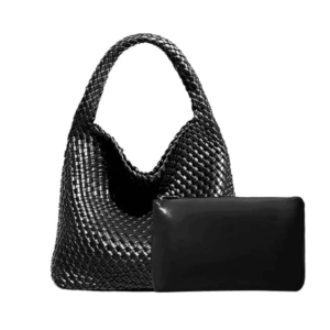 Women Vegan Leather Hand-Woven Tote Handbag Fashion Shoulder Top-handle Bag All-Match Underarm Bag with Purse