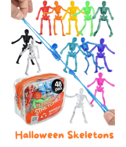 UpBrands 48 Stretchy Toys, Party Favors for Kids Halloween Skeletons, 12 Colors Bulk Set, Kit for Easter Egg Basket Stuffers, Goodie Bags, Pinata Filler, Small Toys Classroom Prizes