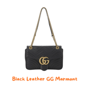 GUCCI Pre-Loved Black Leather GG Marmont Shoulder Bag, Black