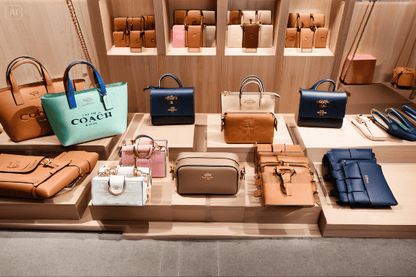 Coach Handbag Display: A vibrant and diverse collection of Coach handbags, highlighting classic designs with a modern twist, perfect for everyday luxury.