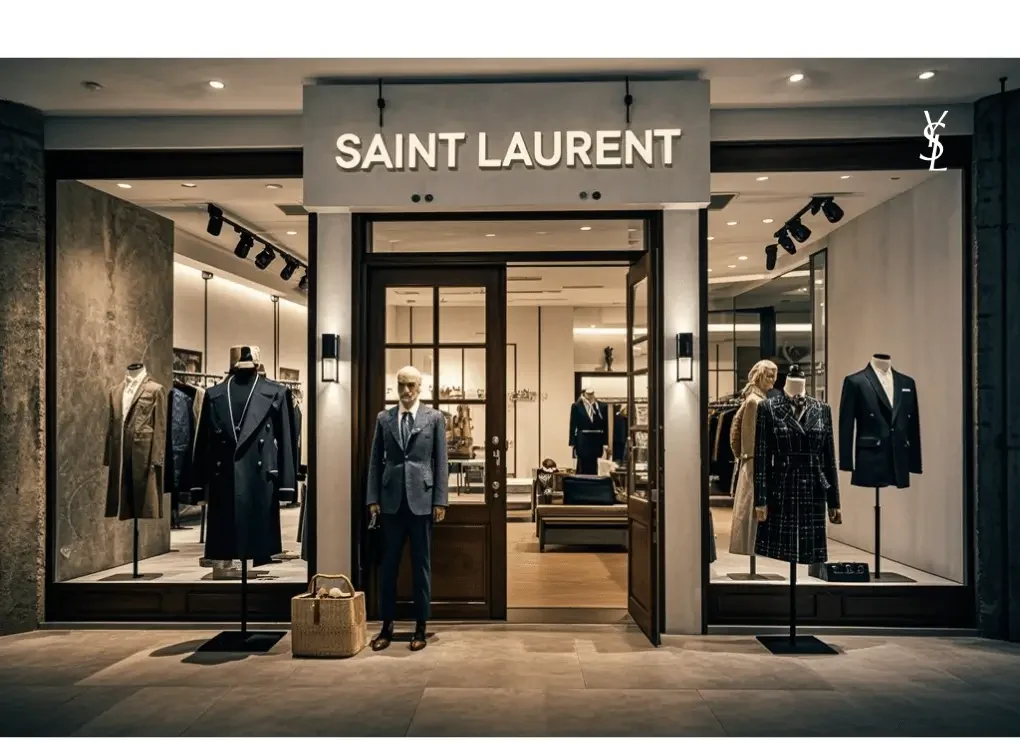 Yves Saint Laurent outlet store featuring a range of luxury fashion items.