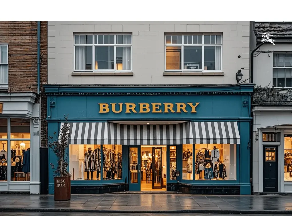 Burberry outlet store offering a selection of luxury fashion items.