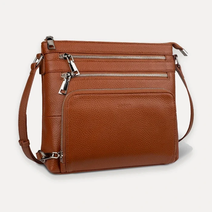 befen cognac tan genuine leather crossbody bag