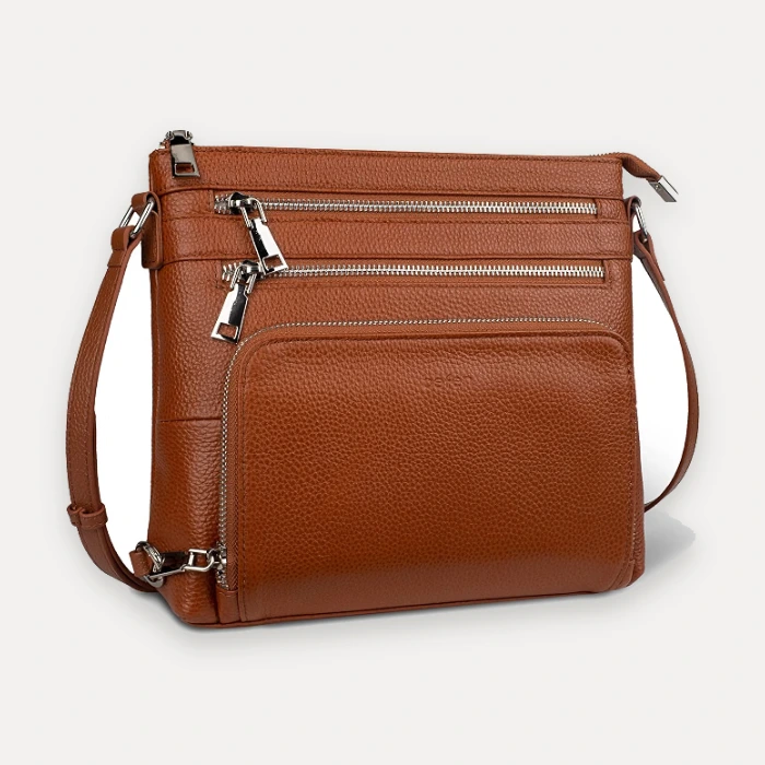 befen cognac tan genuine leather crossbody bag