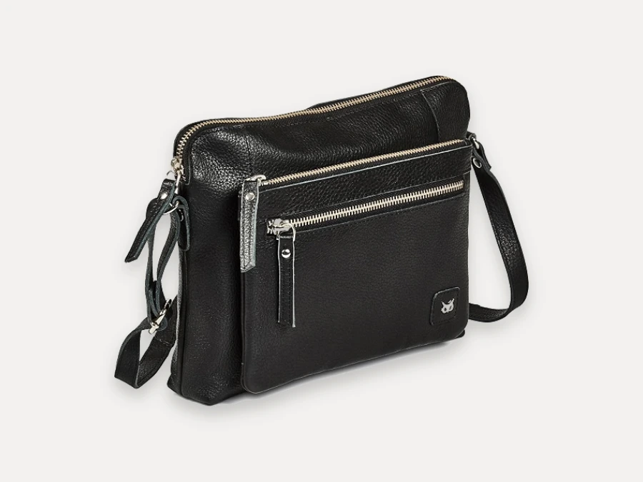 Black nappa pebbled leather sling crossbody bag, similar style to Tignanello black handbags