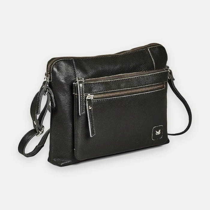 Dark grey nappa leather pebbled sling crossbody bag, similar style to Tignanello gray handbags