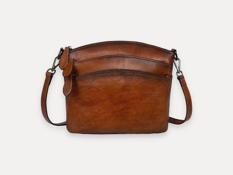 HESHE vintage leather crossbody handbag, similar boho style to Tignanello purses