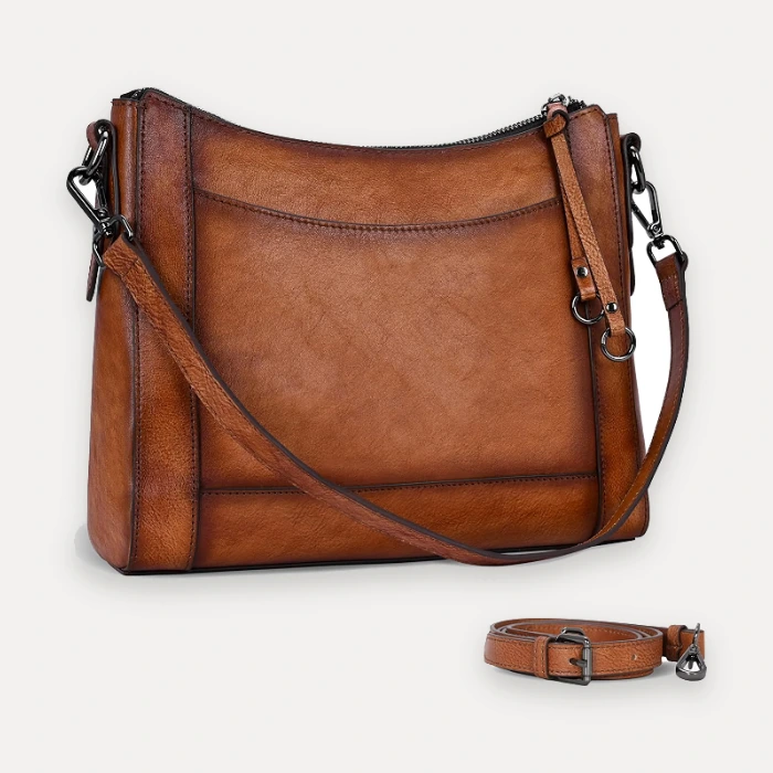 Iswee cognac tan leather crossbody bag