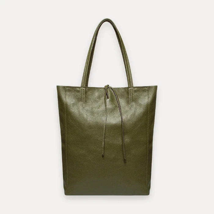 Genuine Italian leather tote bag in olive green
