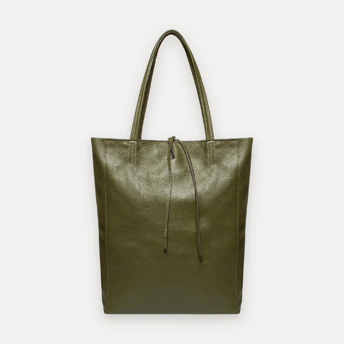Genuine Italian leather tote bag in olive green, a similar style to Tignanello green handbags