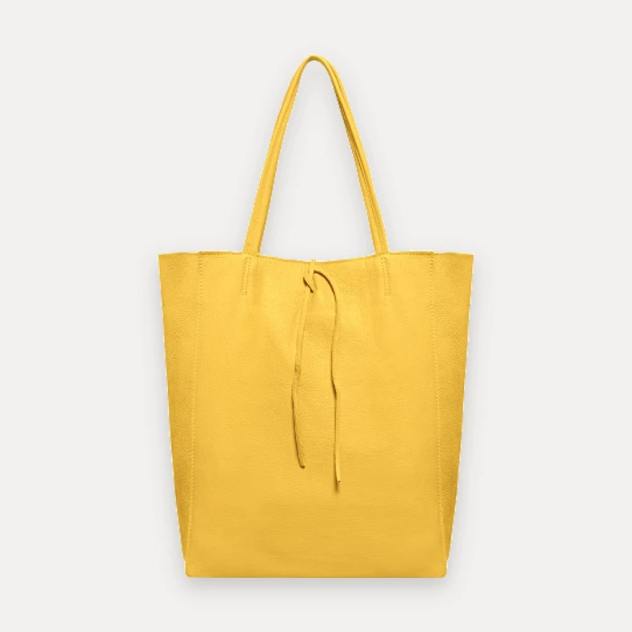 Genuine Italian leather tote bag in yellow, similar style to Tignanello yellow handbags