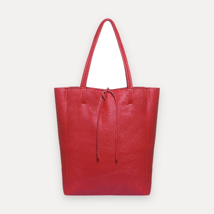 Red genuine Italian leather tote bag