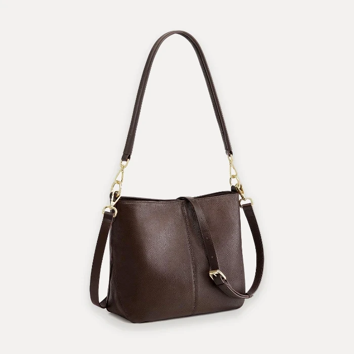 Kattee coffee brown leather crossbody hobo bag