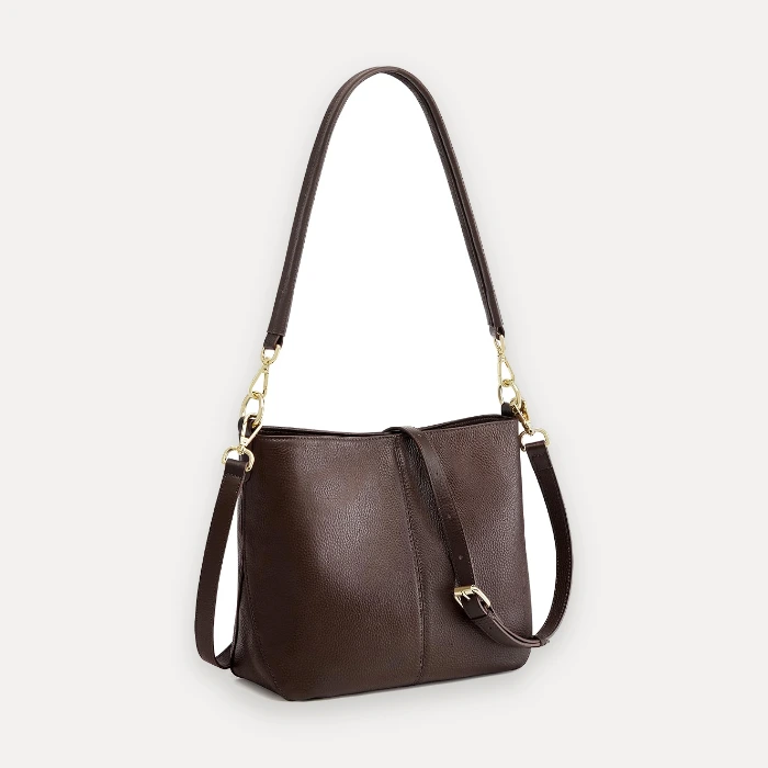Kattee coffee brown leather crossbody hobo bag