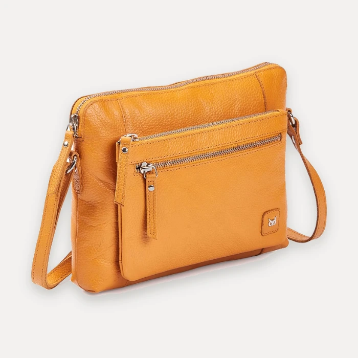 Mustard nappa leather pebbled sling crossbody bag, similar style to Tignanello yellow handbags