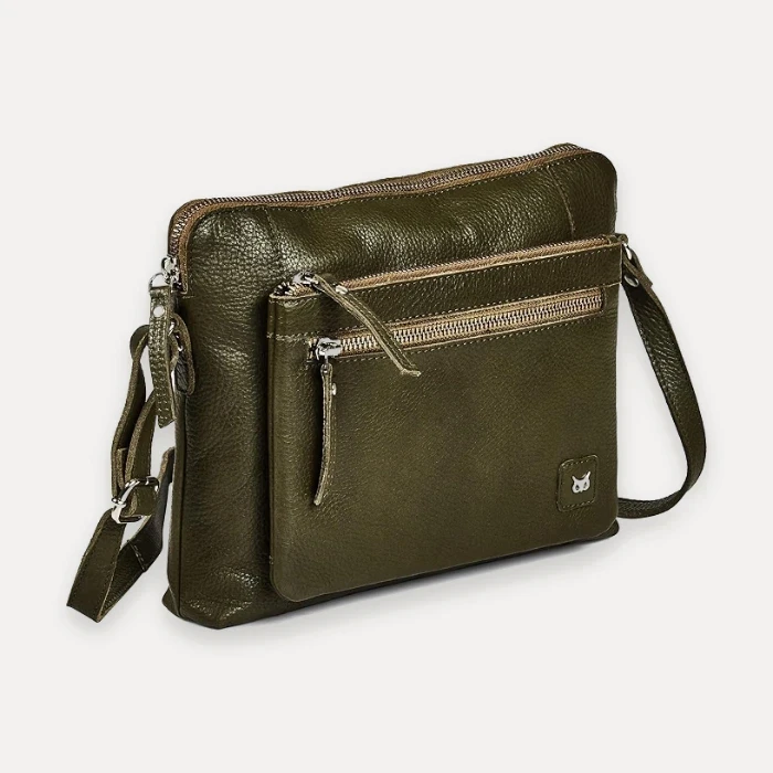 Olive nappa leather pebbled sling crossbody bag