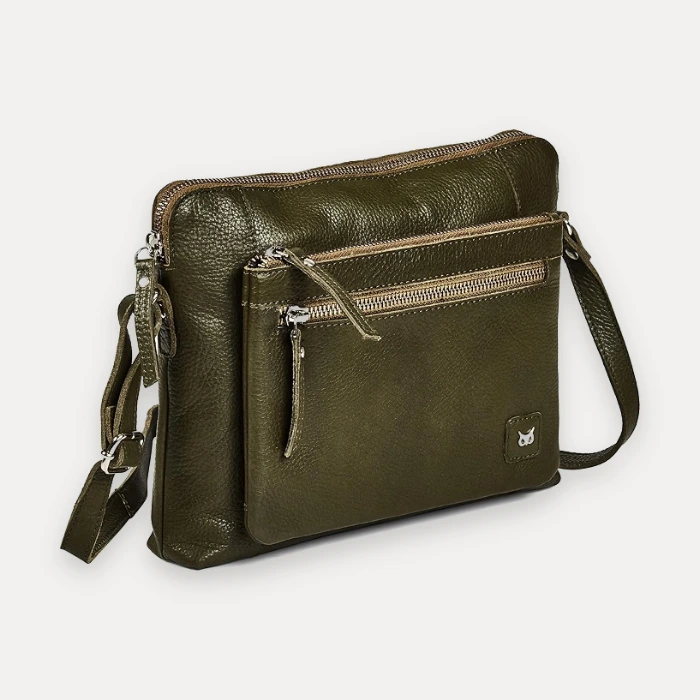 Olive nappa leather pebbled sling crossbody bag, similar style to Tignanello green handbags