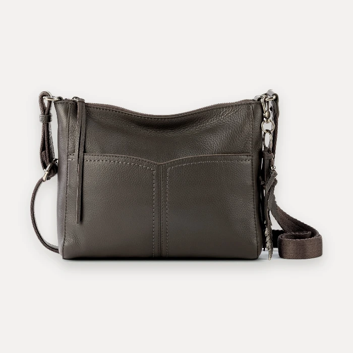 The Sak Alameda slate gray leather crossbody purse, a similar style to Tignanello gray handbags