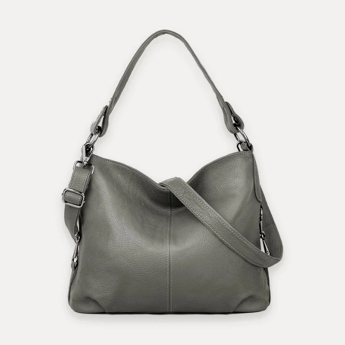YALUXE gray leather shoulder hobo bag