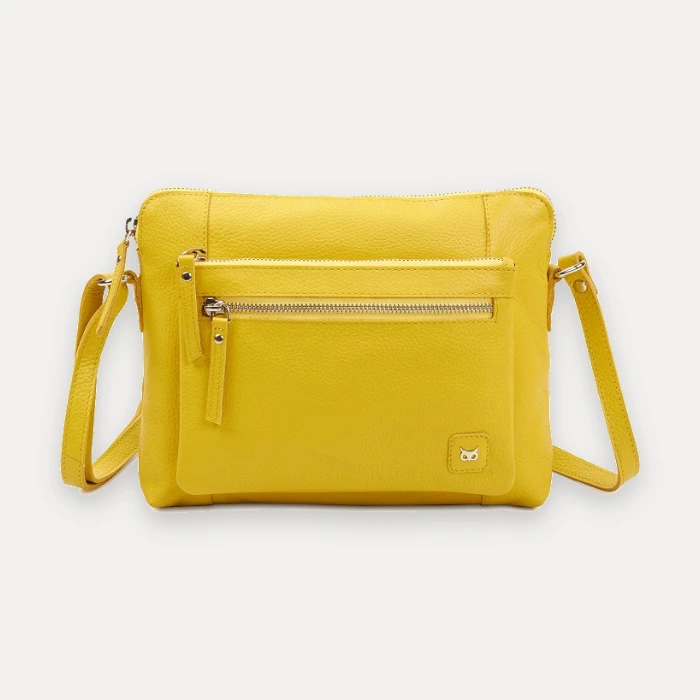 Yellow nappa leather pebbled sling crossbody bag, similar style to Tignanello yellow handbags